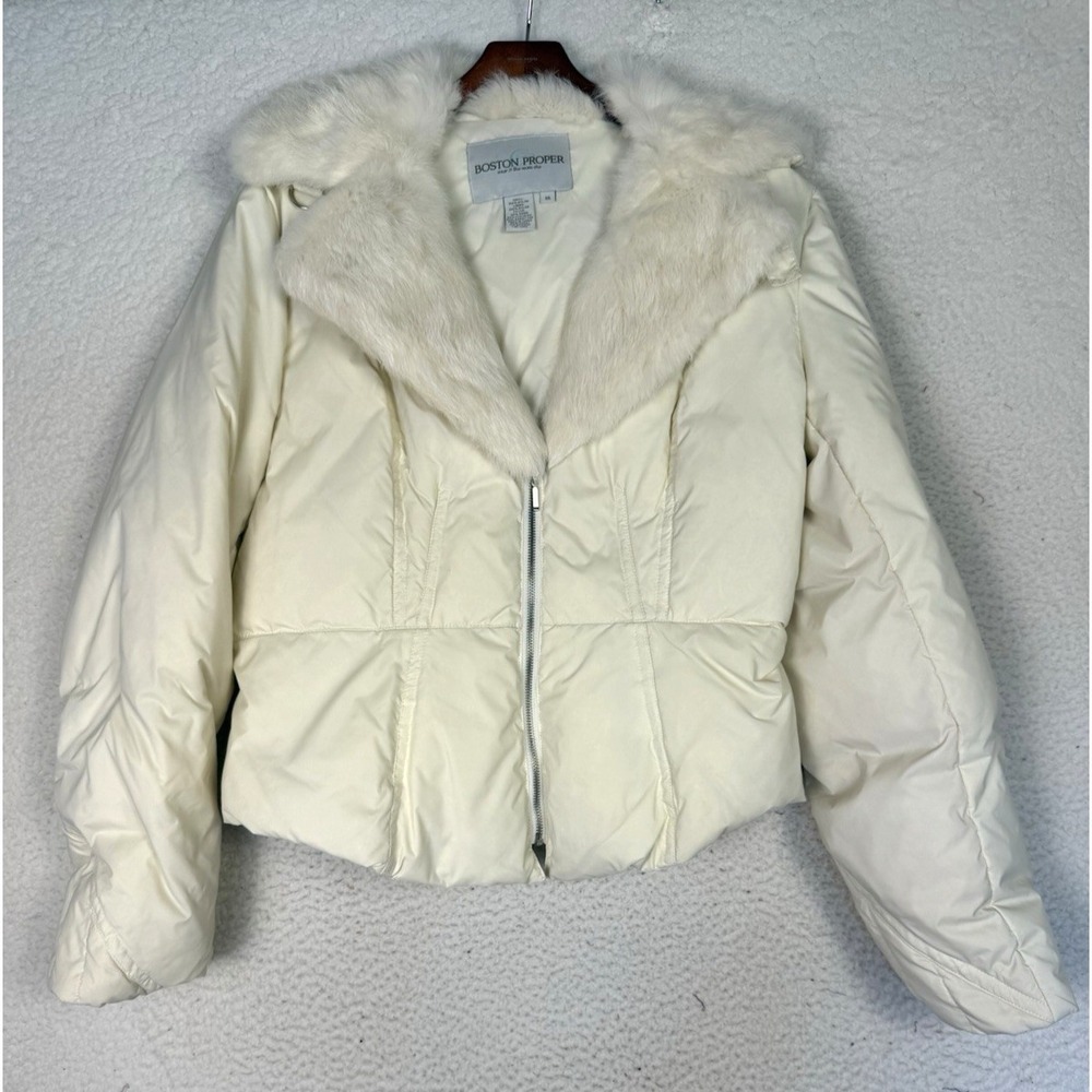 Y2K Penny Lane Crop Jacket 16 White Puffer Rabbit Fur Down Boho Indie Festival